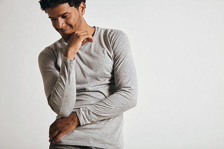 Man in blank heather gray clotching mockup set stock photo containing t-shirt, a Person Photo by DeRepente