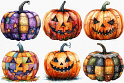 Halloween Patchwork Pumpkin Clipart, an Illustration by Canvas Craft (Thumbnail 9 of 9)