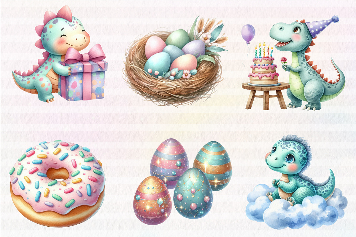 Cute Dinosaur Birthday Watercolor, an Illustration by CreationArt (Photo 2 of 4)