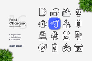 Fast Charging Outline Icons, an Outline Icon by Upnowgraphic