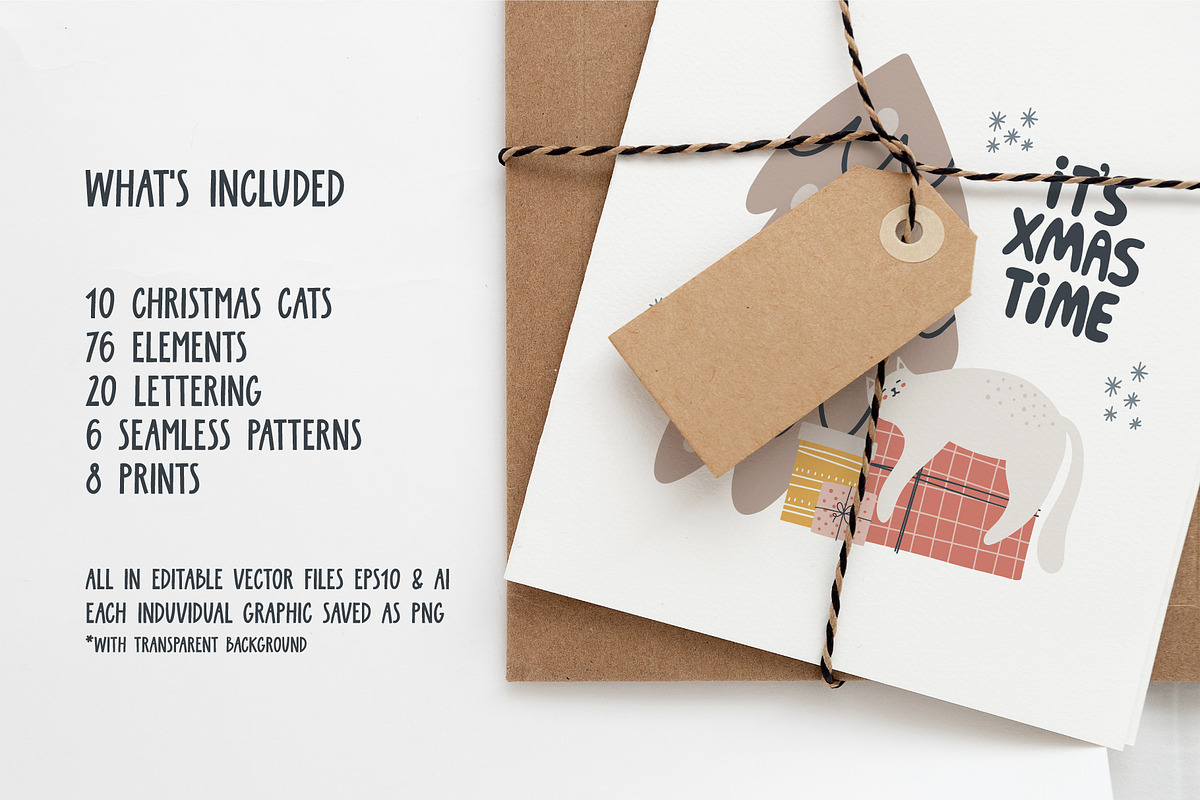 Modern Christmas. Cats & Lettering, an Object Graphic by MaNechaeva (Photo 2 of 14)