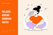 Relaxed Woman Drinking Water, a Person Illustration by Partikusi Design (Thumbnail 1 of 3)