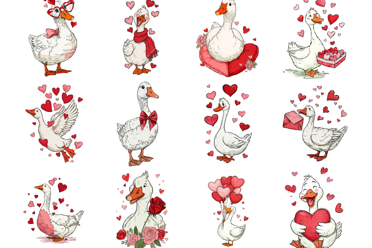 Goose Valentine Clipart Sublimation, an Illustration by Designking (Photo 2 of 5)