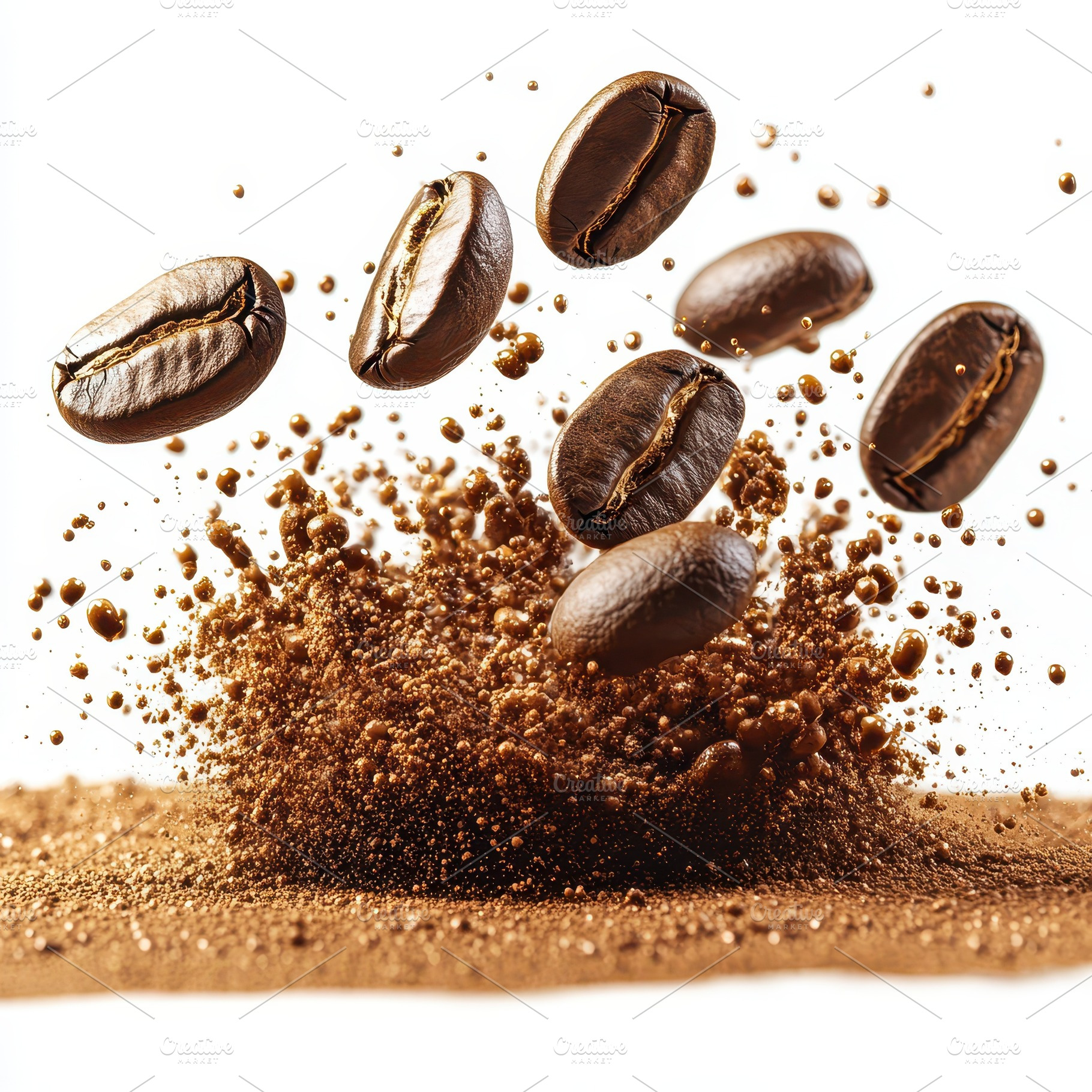 Coffee beans exploding into ground c, a Food & Drink Photo by Pixeness Studio