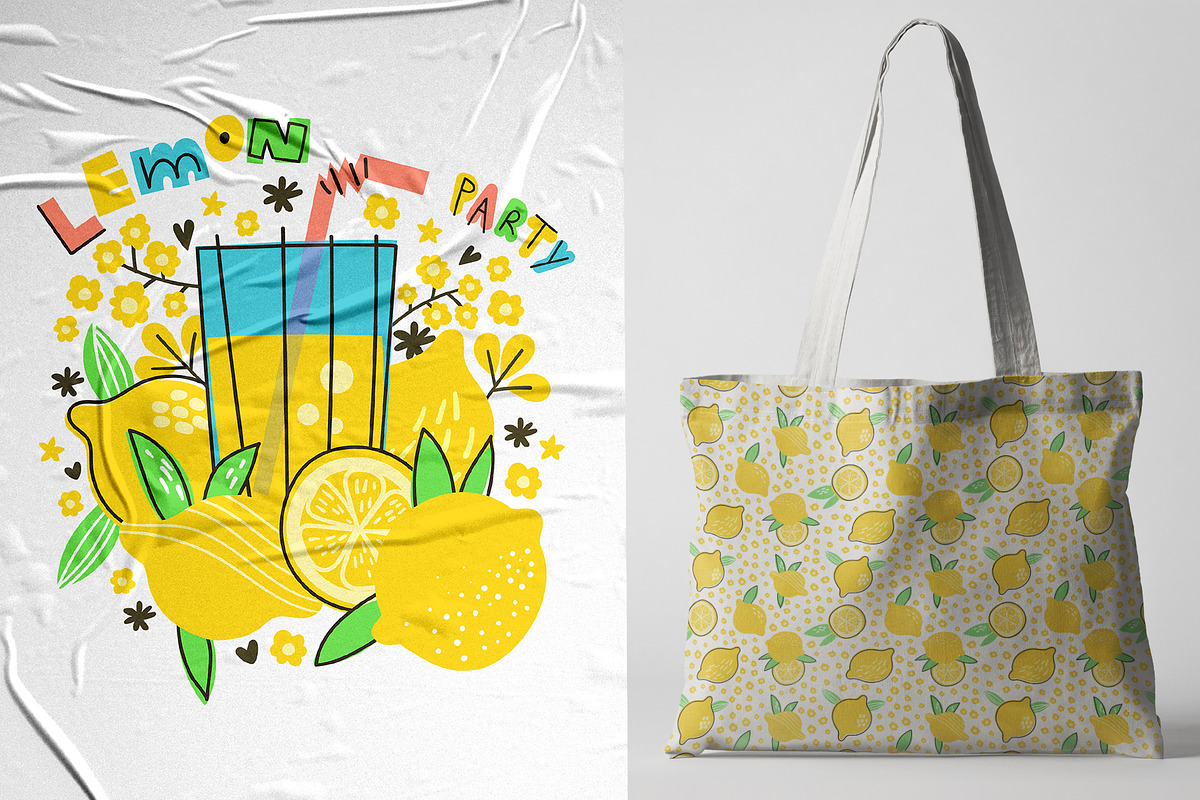 Lemon Party Patterns & Elements, a Food Illustration by KVIO (Photo 6 of 6)