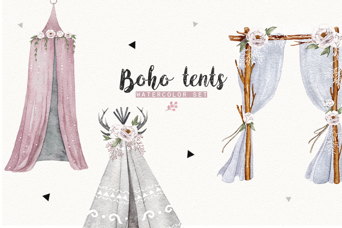 BOHO TENTS  watercolor set, an Illustration by Natali Smolova (Photo 1 of 6)