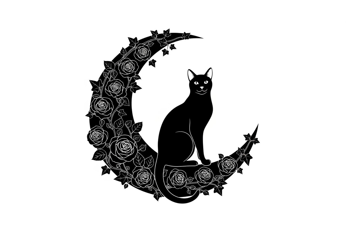 Cat on Crescent Moon Bundle, an Illustration by jahid234 (Photo 21 of 31)