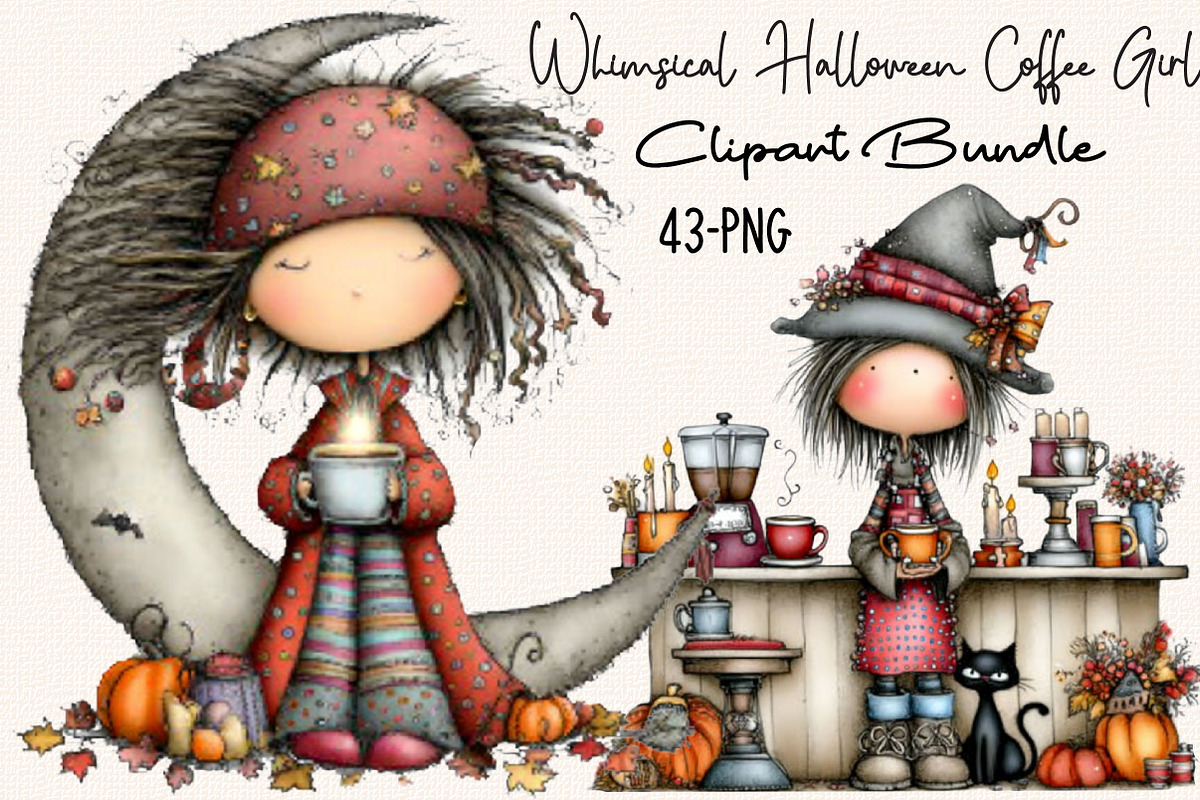 Whimsical Halloween Coffee Girl, a Person Illustration by SVGArt (Photo 1 of 5)