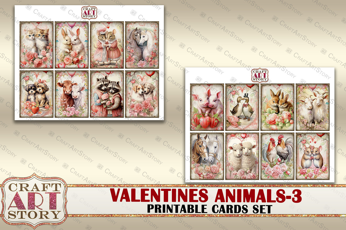 Valentines animals cards set-3, an Animal Illustration by CraftArtStory (Photo 5 of 6)