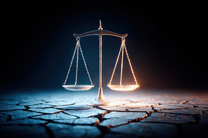 Scales of justice on cracked ground, an Abstract Photo by AlyaAnd