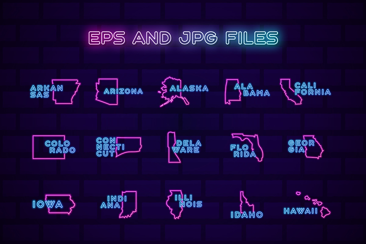 50 USA Neon States, an Object Graphic by Lunarts Studio (Photo 2 of 7)