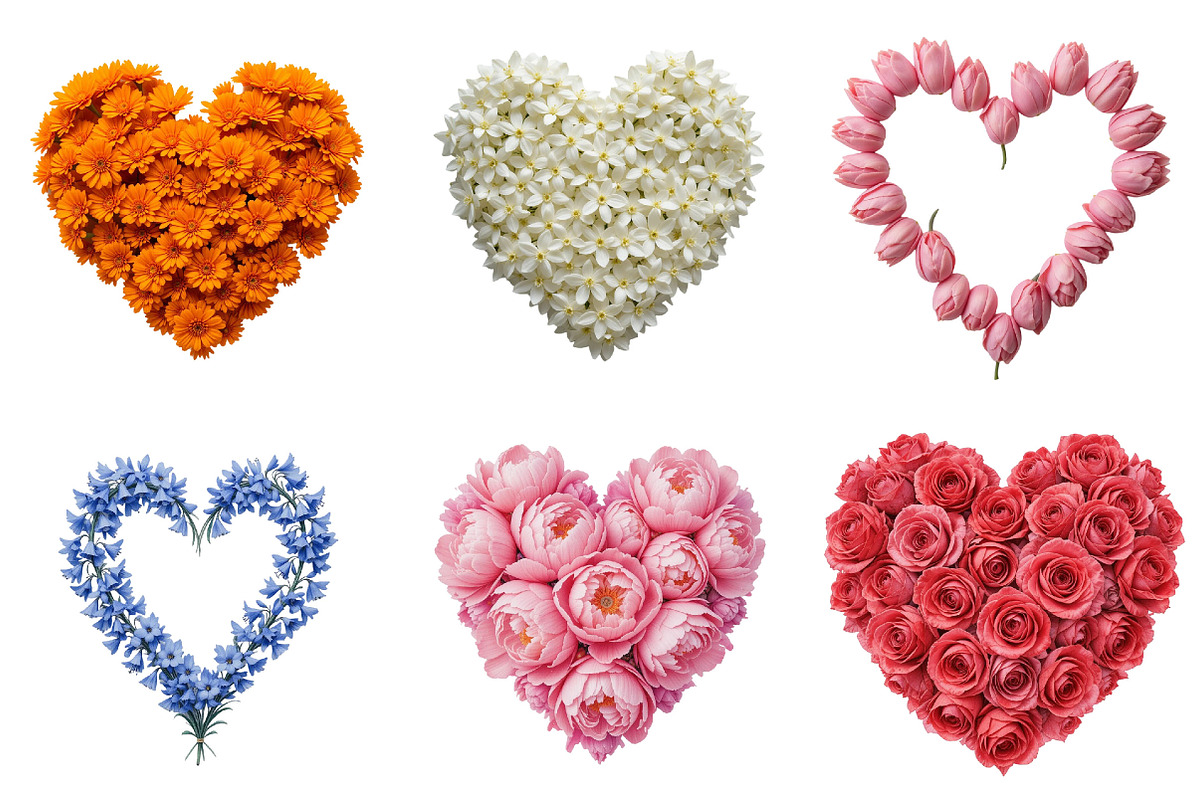 Heart Shaped Flower Clipart Bundle, an Illustration by Pixels.Craft (Photo 5 of 7)