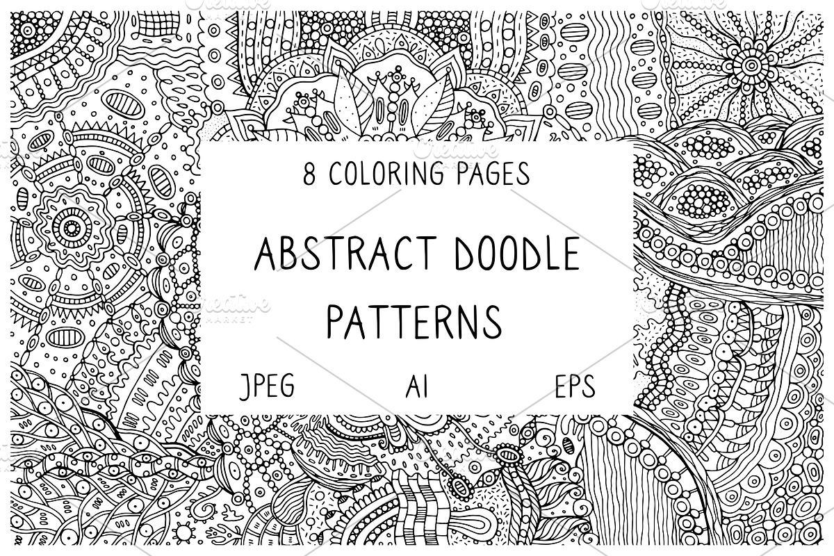 Abstract Doodles - 8 coloring pages, an Illustration by DoodleArtDesigns (Photo 1 of 4)