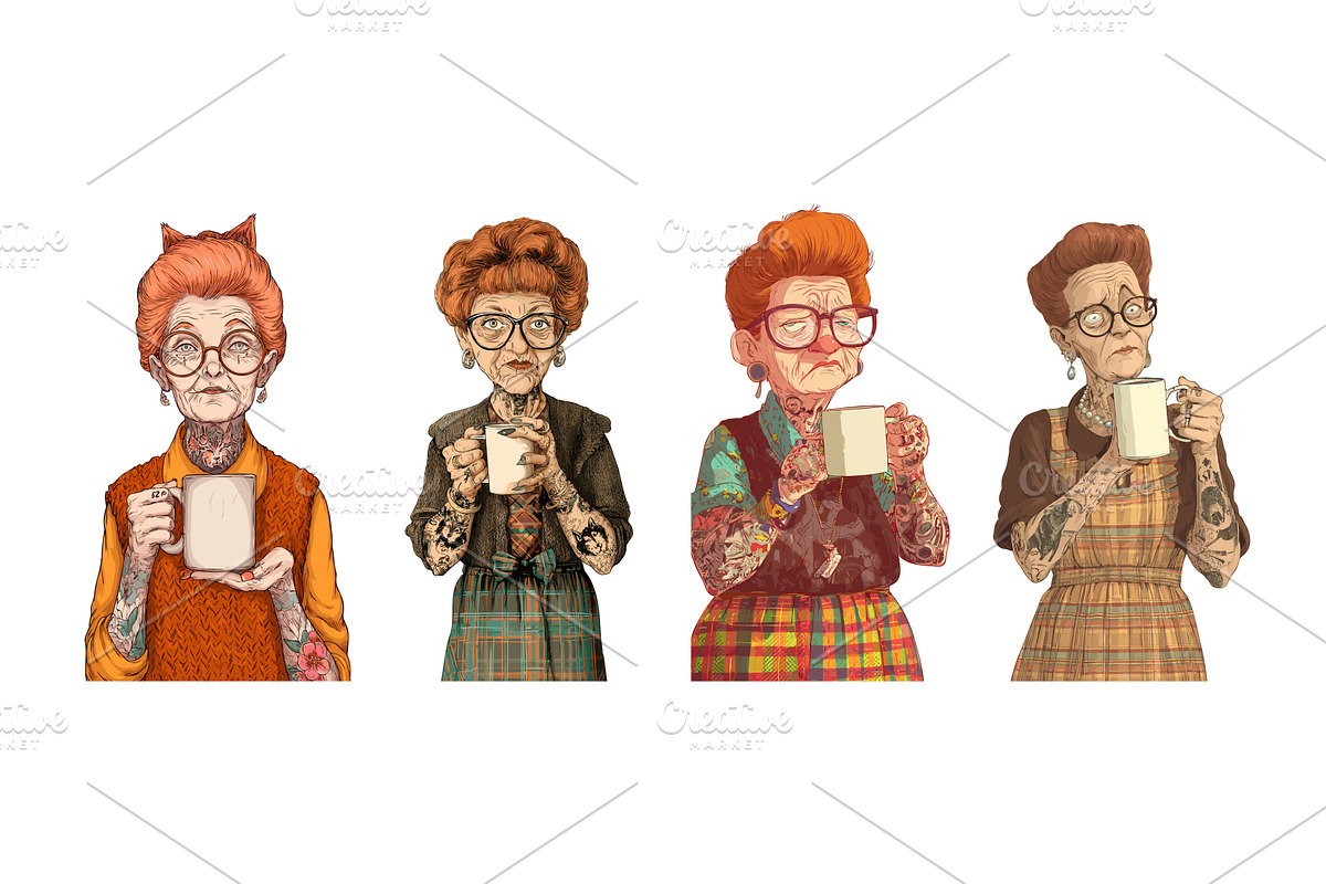 Elderly female characters cartoon, an Object Illustration by Onyx