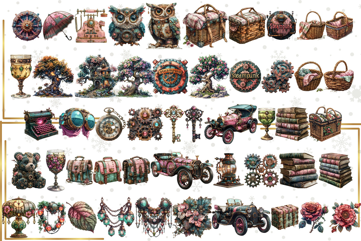 Shabby Chic Steampunk Clipart Bundle, an Illustration by NiiiNArt (Photo 4 of 6)
