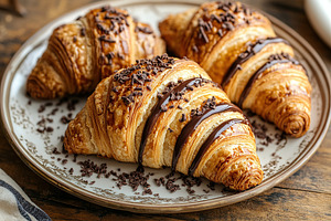 French pastry croissants, fresh baked, a Food & Drink Photo by AlyaAnd