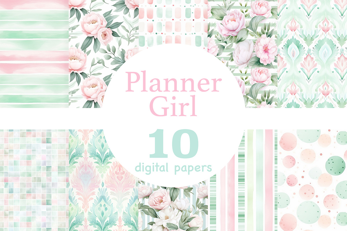 Planner Girl Digital Papers, a Pattern Graphic by GlamArtZhanna (Photo 1 of 4)