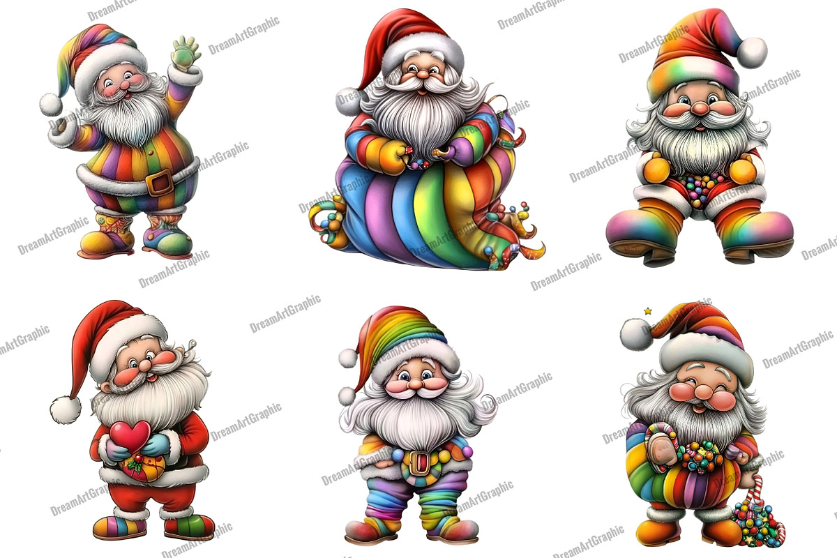 Whimsical Rainbow Santa Clipart, an Illustration by DreamArtGraphic (Photo 3 of 5)