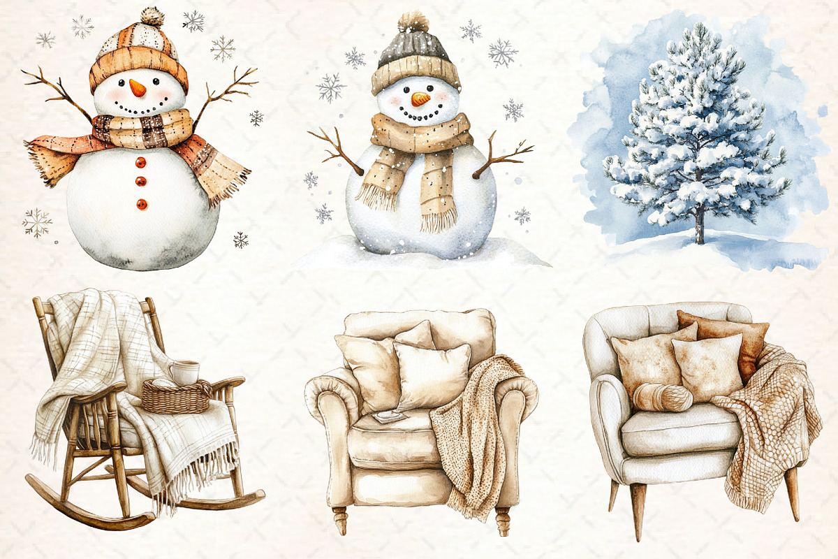 Watercolor Neutral Winter Clipart, an Illustration by Libby Wishes (Photo 2 of 8)