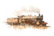 Vintage Steam Train Watercolor Clipa, an Illustration by hafijul (Thumbnail 2 of 12)