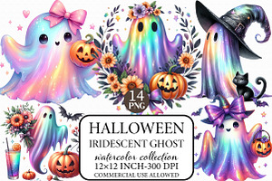 Halloween Iridescent Ghost Bundle Pn, an Illustration by Libby Wishes