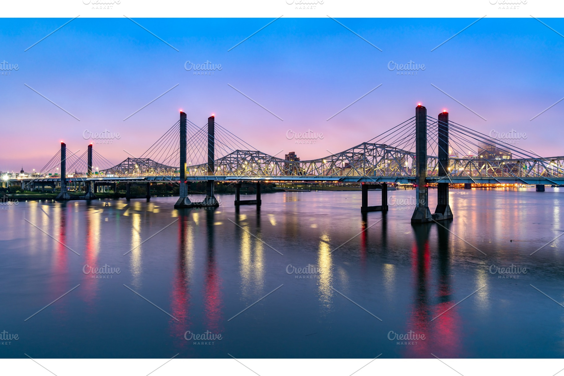 Bridges across the ohio river featuring bridge, night, and ohio, an Architecture Photo by Leonid Andronov