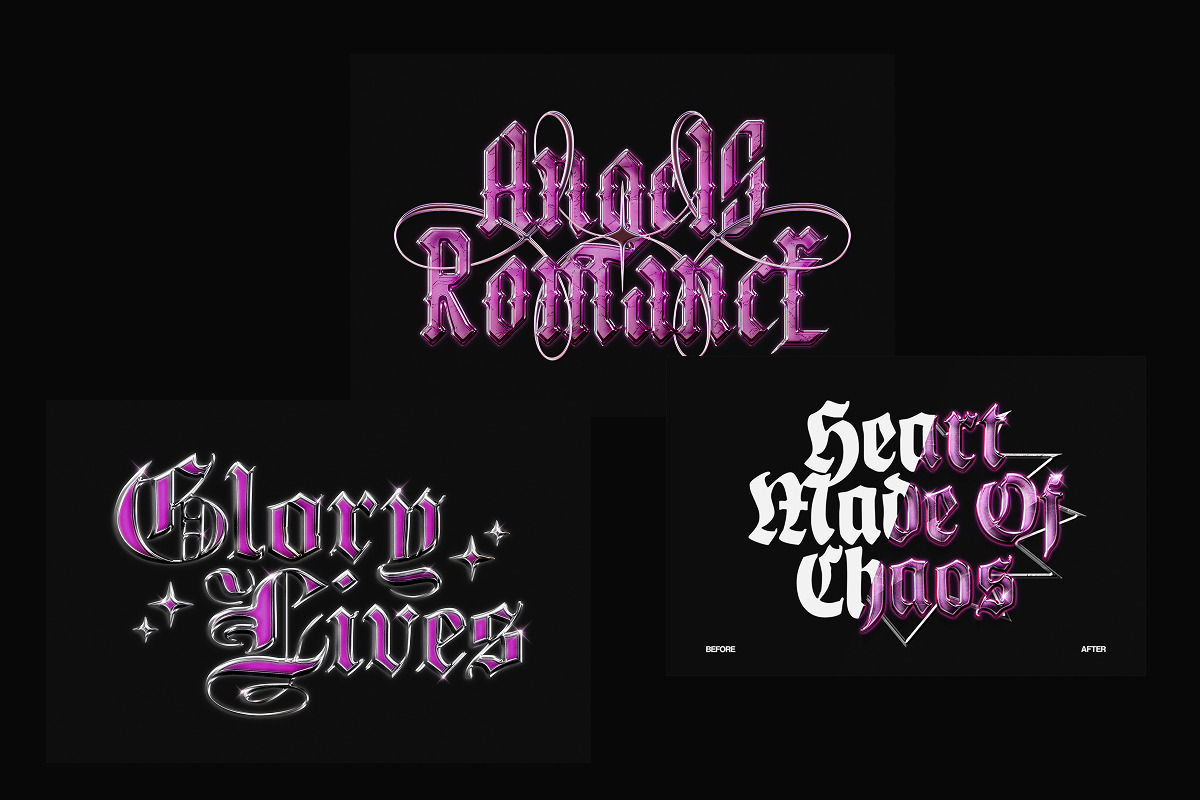 Pink Gothic Chrome Typography Text Effect