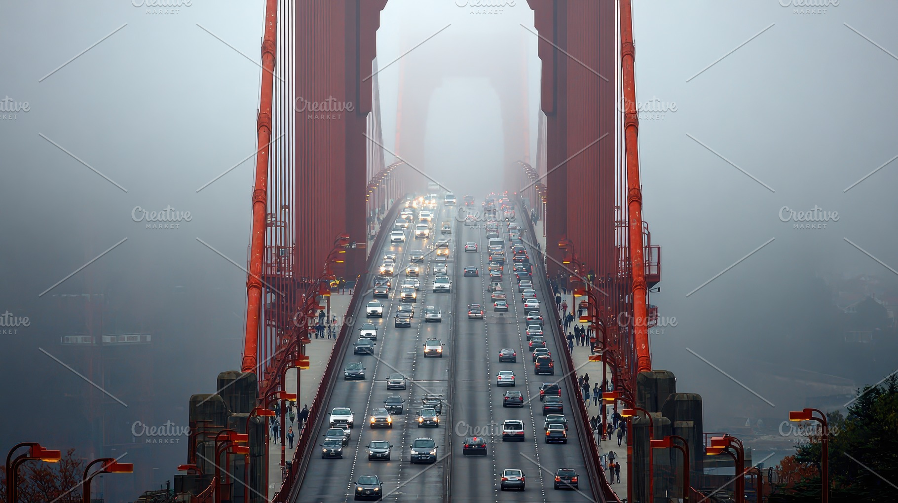 Golden Gate Bridge Traffic in Fog  F, a Photo by Pixeness Studio