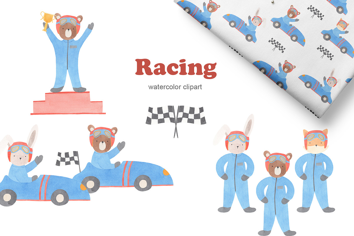 Racing Watercolor Clipart, a Sport Illustration by natalisart (Photo 1 of 5)