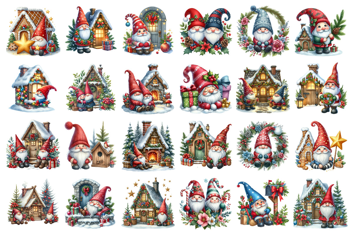 Christmas Gnome clipart bundle, an Illustration by SinaCreation (Photo 2 of 7)
