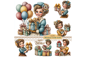 Woman With a Gift Clipart JPG