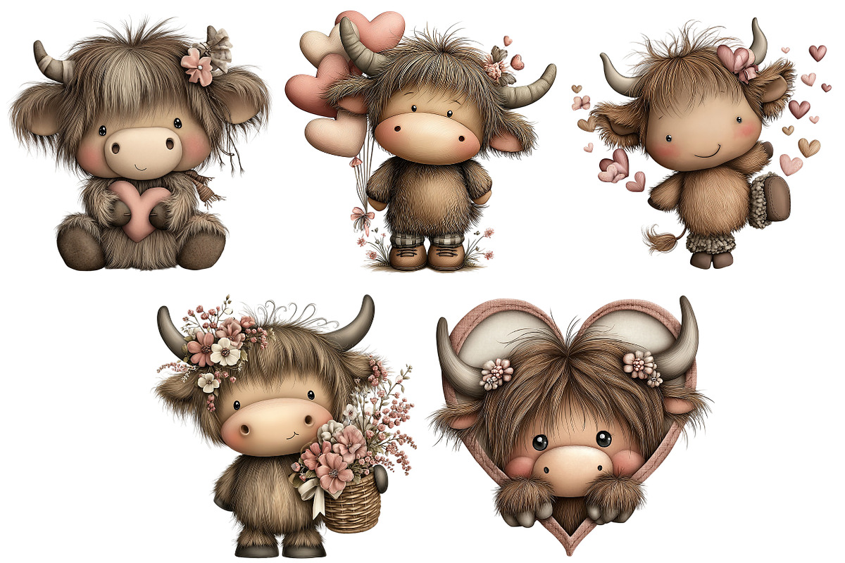 Quirky Valentine Highland Cow Clipar, an Illustration by Craft Nest (Photo 10 of 10)