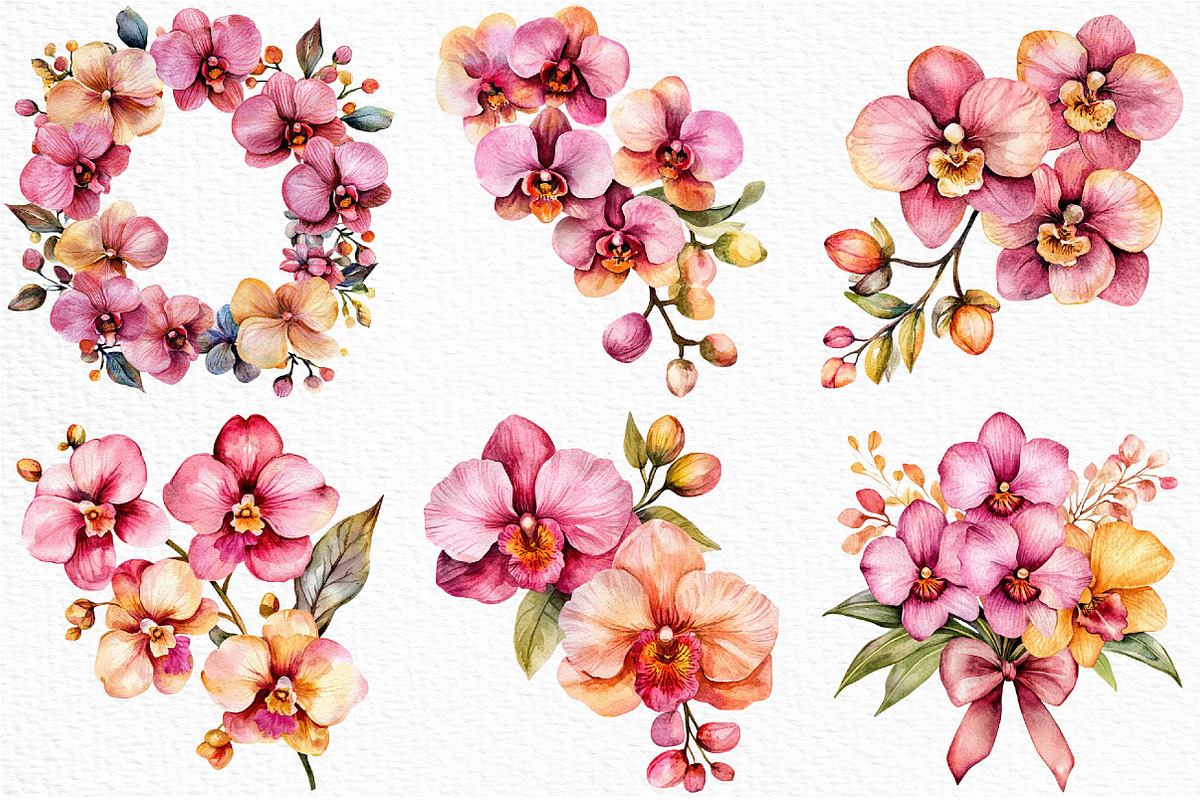 Watercolor Pink Orchid Clipart, an Illustration by Craft Nest (Photo 6 of 12)