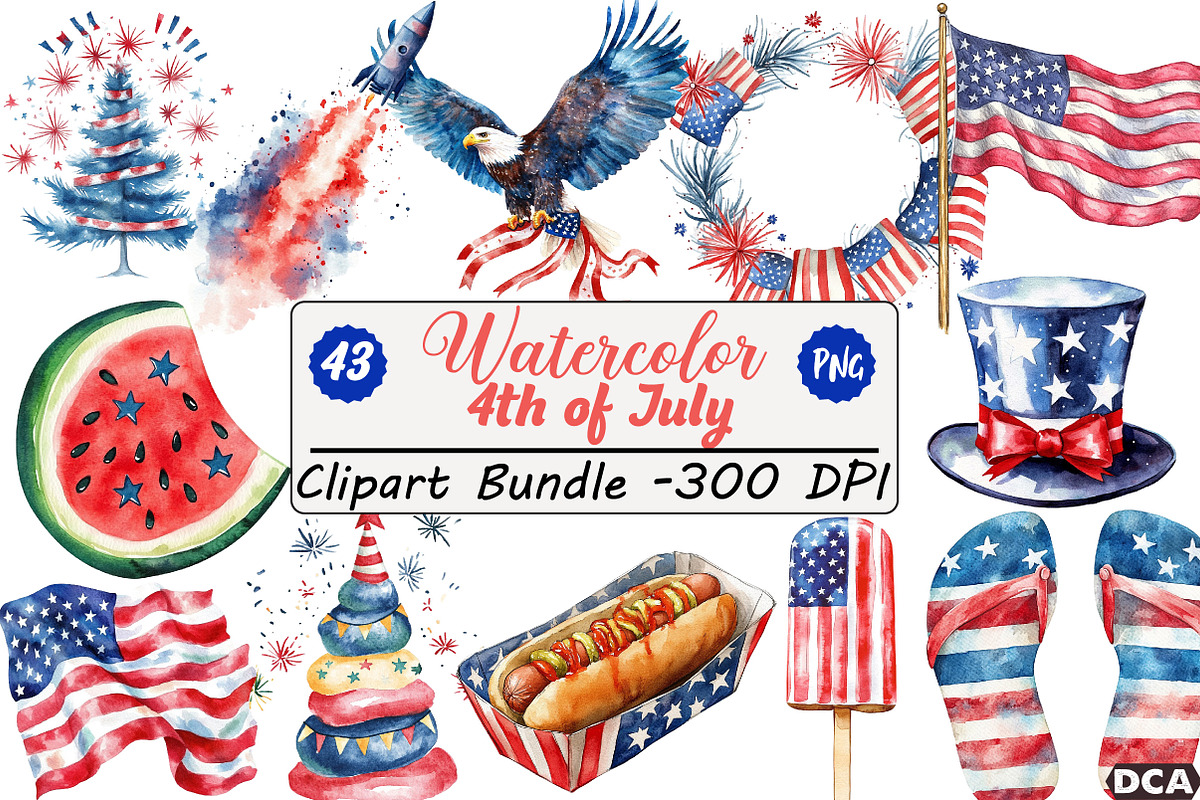 4th of July Clipart Bundle, an Illustration by DreamCafeArt (Photo 1 of 8)