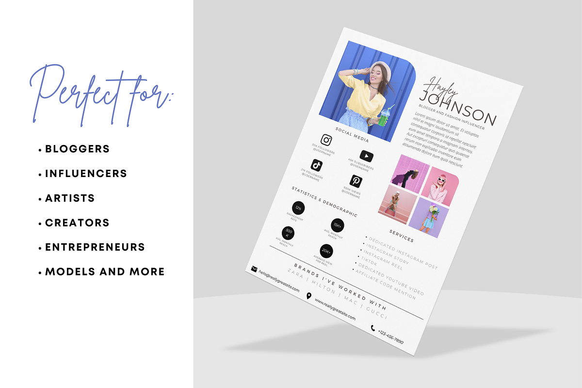 1 Page Influencer Media Kit Template, a Presentation Template by CoCreatorDesigns (Photo 6 of 7)