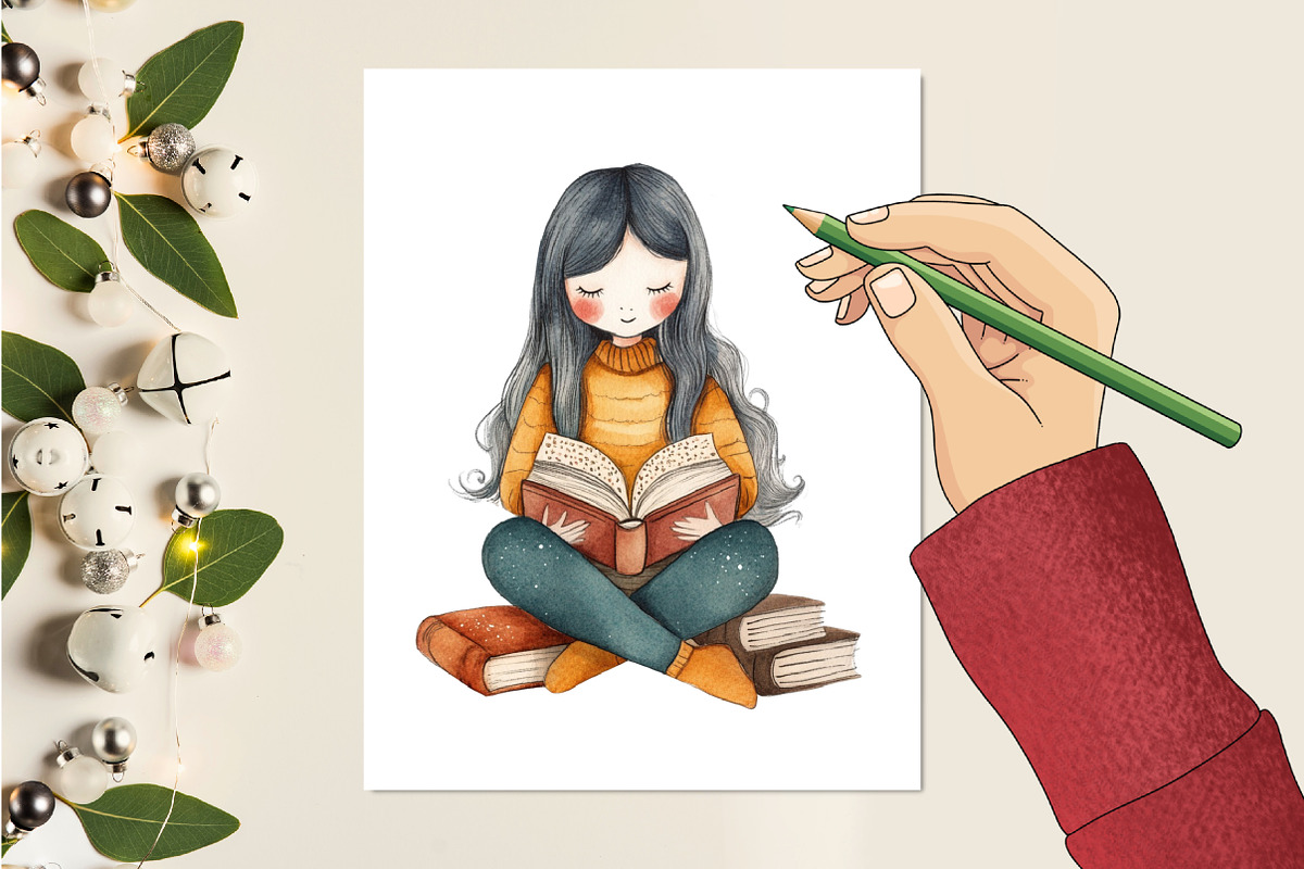 Book Girl and Library Sublimation, an Illustration by designcity5 (Photo 3 of 5)