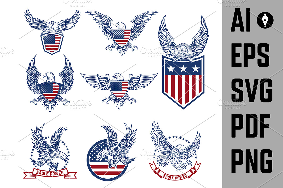 Set of the USA labels with eagles AI, a Branding & Logo Template by Vectorhight (Photo 1 of 8)