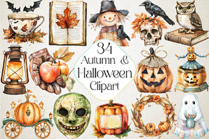 Vintage Autumn & Halloween Clipart, an Illustration by DreamPrint404
