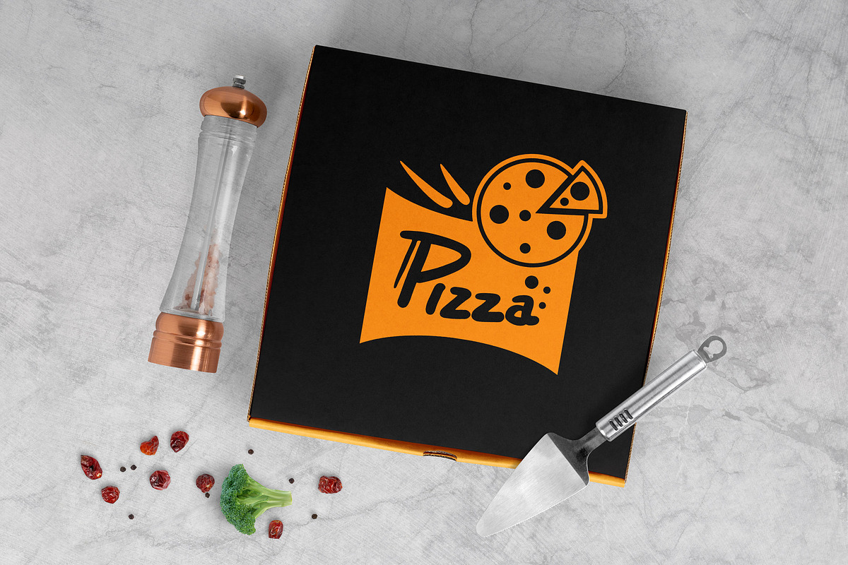Pizza delivery by courier MockUp, a Merchandise Mockup by PSD Market (Photo 4 of 16)
