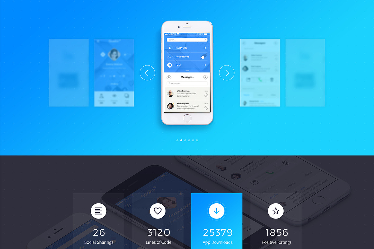 Quadro App - Mobile App PSD Template, a Landing Page Template by Spartak Vee (Photo 7 of 10)