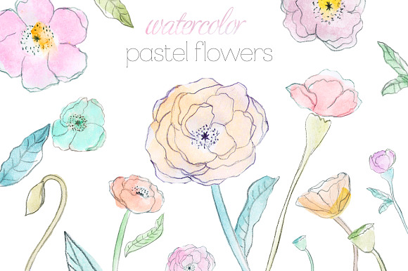 Pastel Watercolor Flowers preview 2