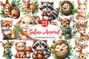 Baby Safari Png, Animals Clipart, an Illustration by Watercolor design