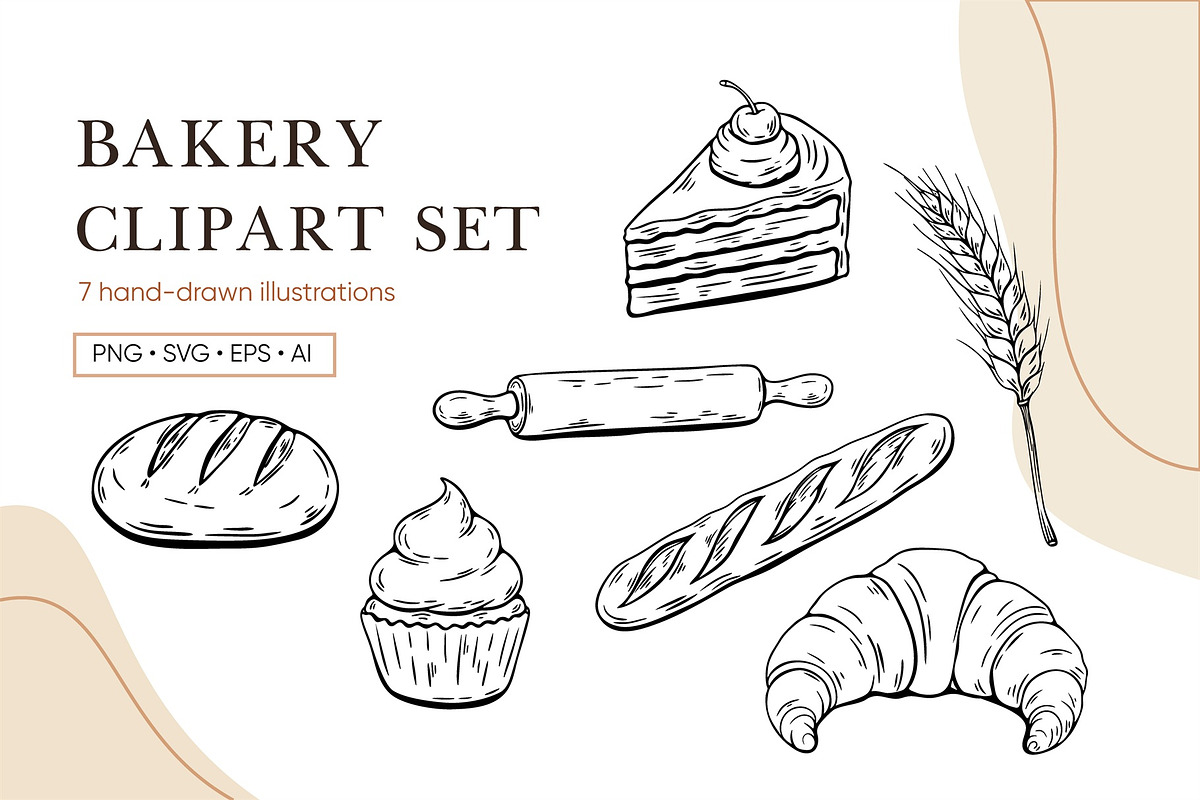 Hand-Drawn Bakery clipart set, a Food Illustration by Bielousova Art (Photo 1 of 3)