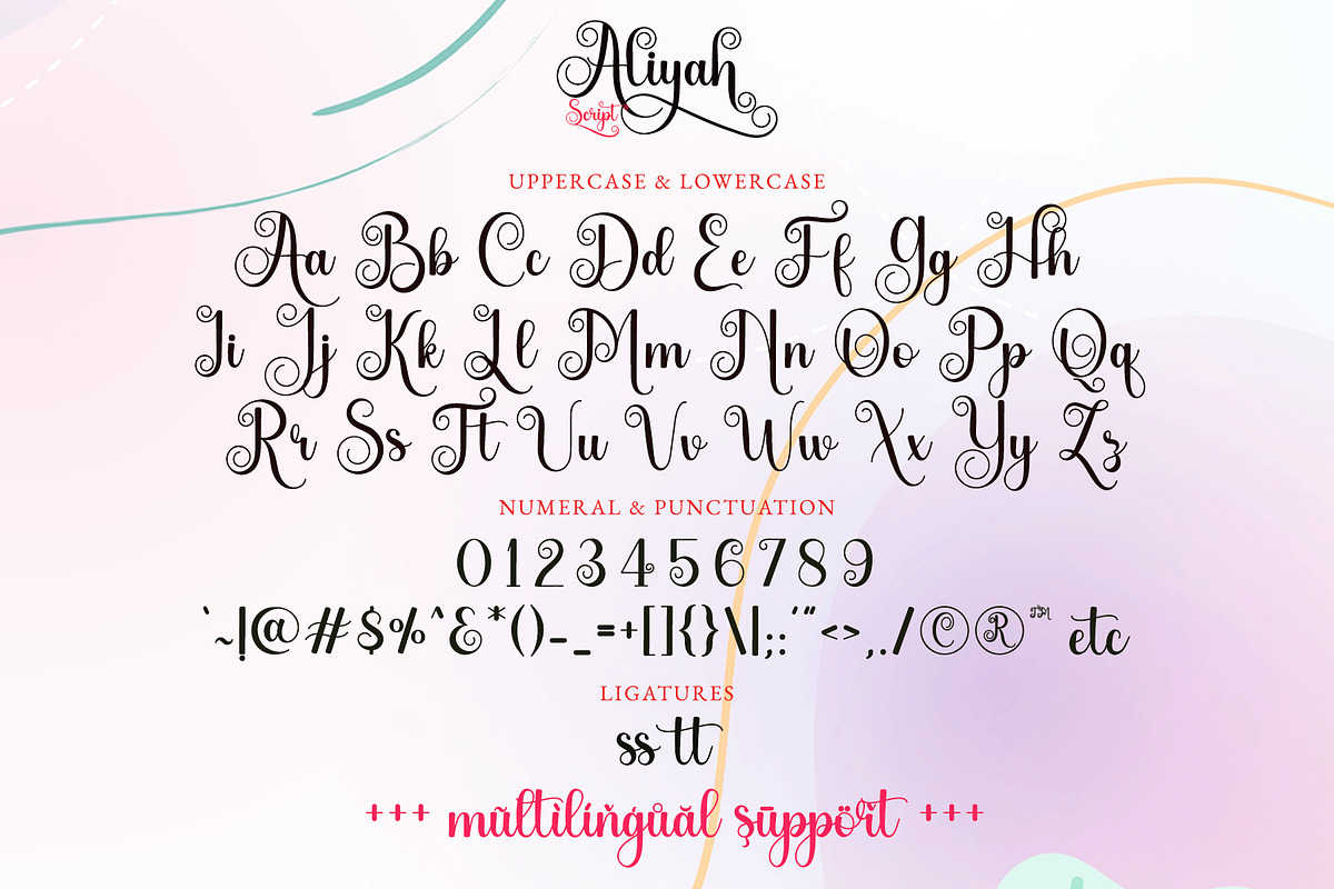 Aliyah - Swirly Calligraphy Font, a Script Font by Airotype (Photo 9 of 12)