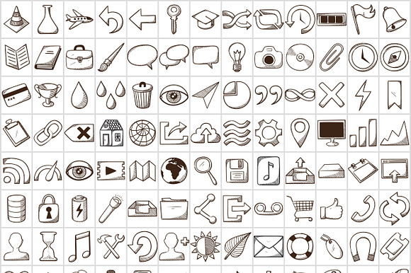 Collection Of Icons In Sketch Style