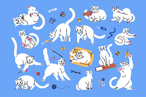 Cute cats set + cards + patterns, an Animal Illustration by PaperTrident