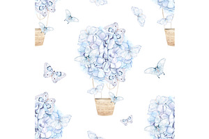 Watercolor Pattern With Butterflies