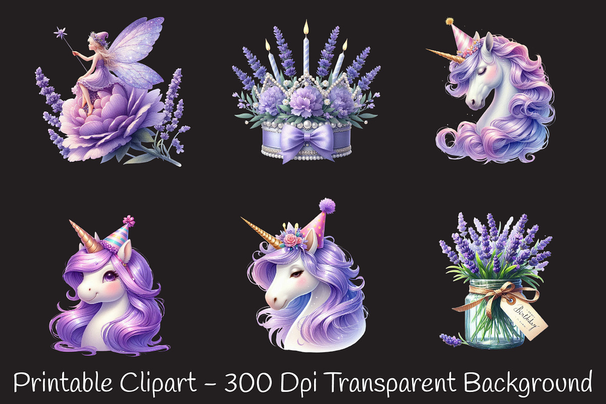 Lavender Floral Birthday Clipart, an Illustration by RobertsArt (Photo 5 of 7)