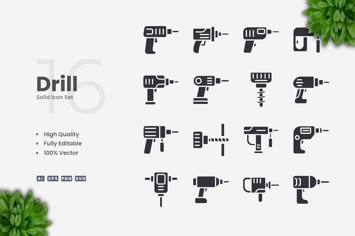 Drill Solid Icons, an Icon by Upnowgraphic