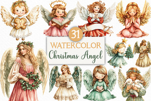 Watercolor Christmas Angel Clipart, an Illustration by Craft Nest